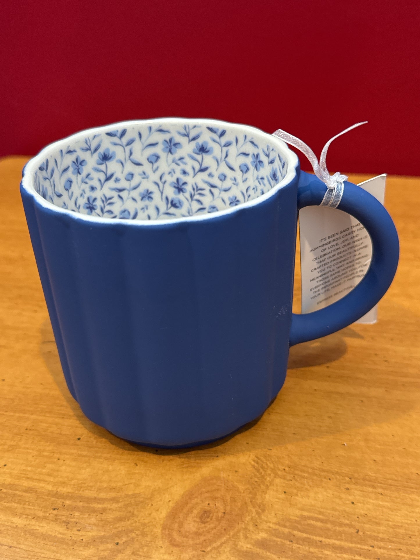 Papyrus Blue w/ Floral Interior Coffee Cup Mug 4 1/8" Tall New
