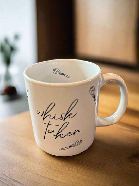 Whisk Taker White Coffee Cup Mug 3 7/8" Tall by Sur La Table