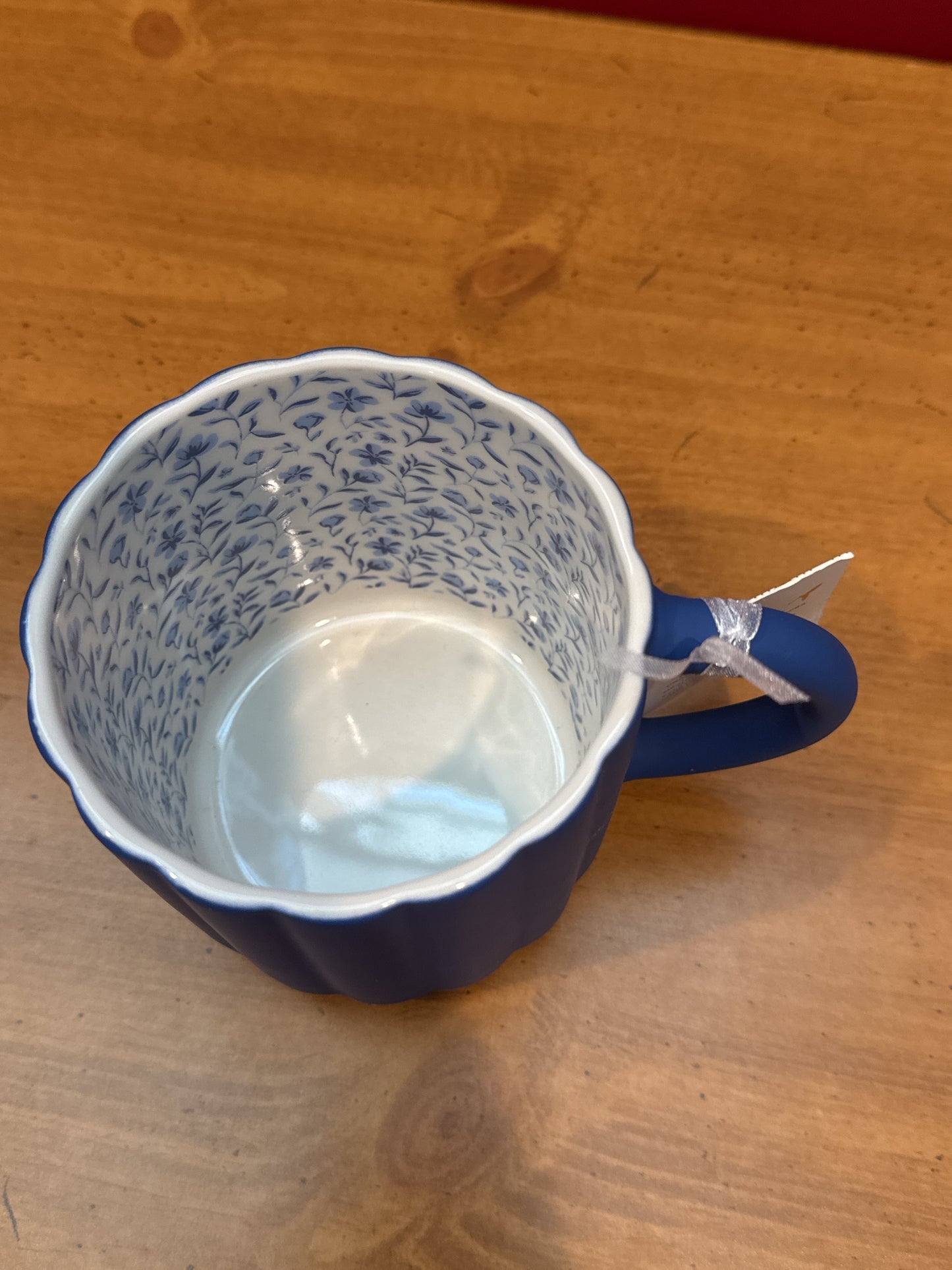 Papyrus Blue w/ Floral Interior Coffee Cup Mug 4 1/8" Tall New