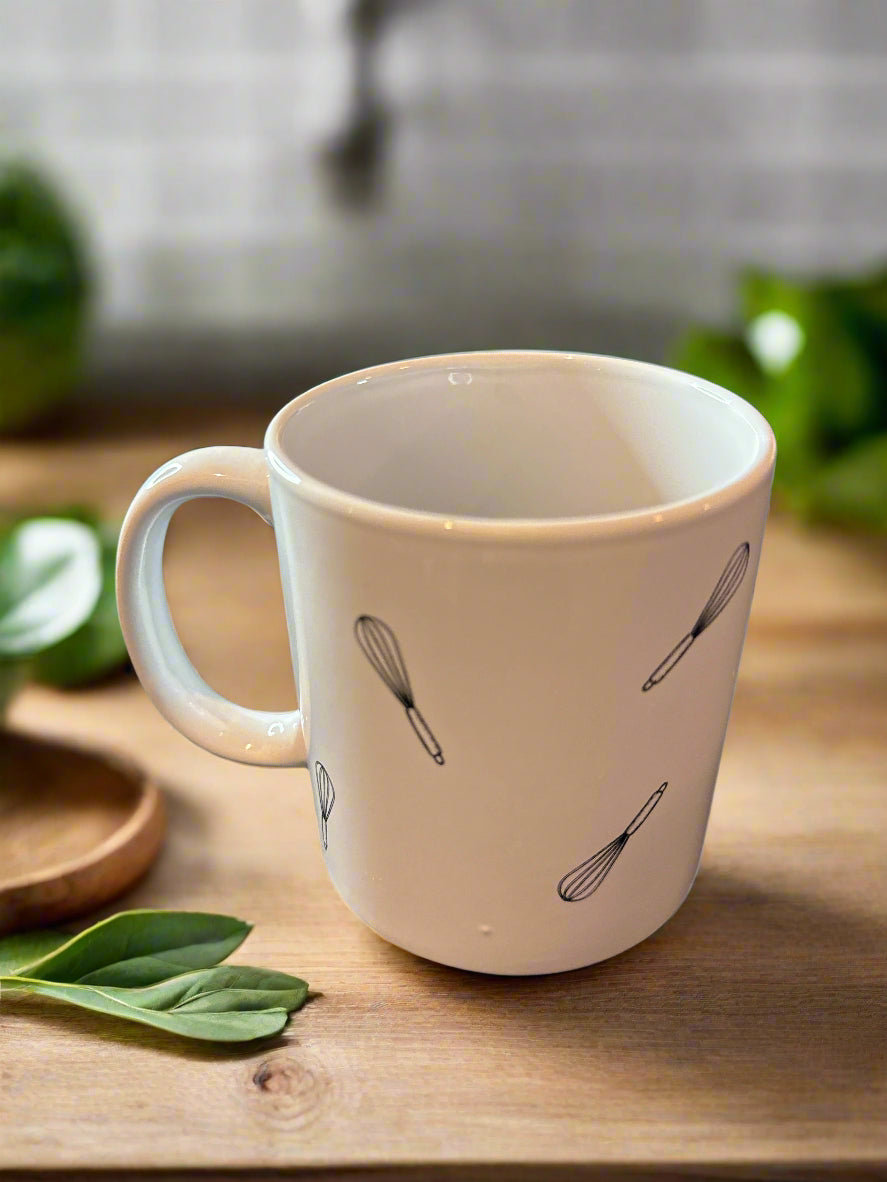 Whisk Taker White Coffee Cup Mug 3 7/8" Tall by Sur La Table