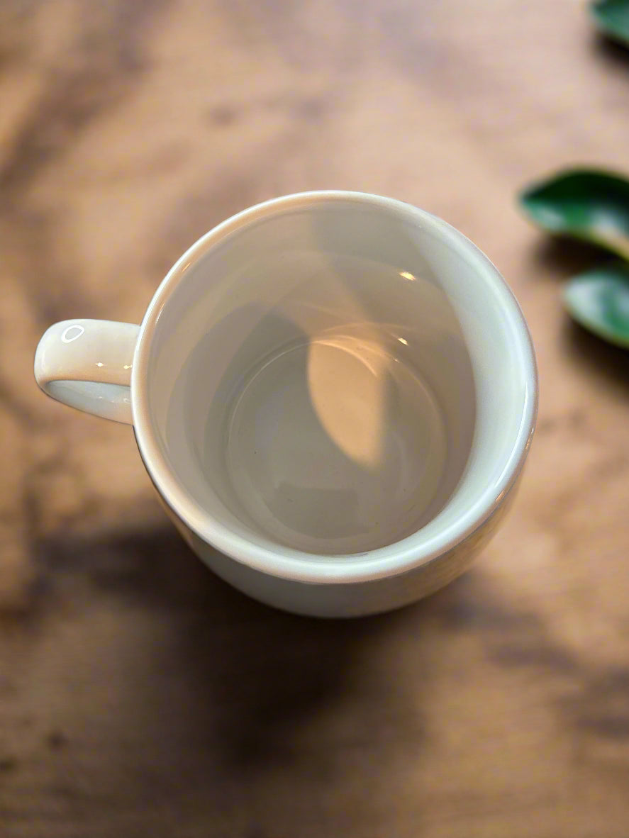 Whisk Taker White Coffee Cup Mug 3 7/8" Tall by Sur La Table