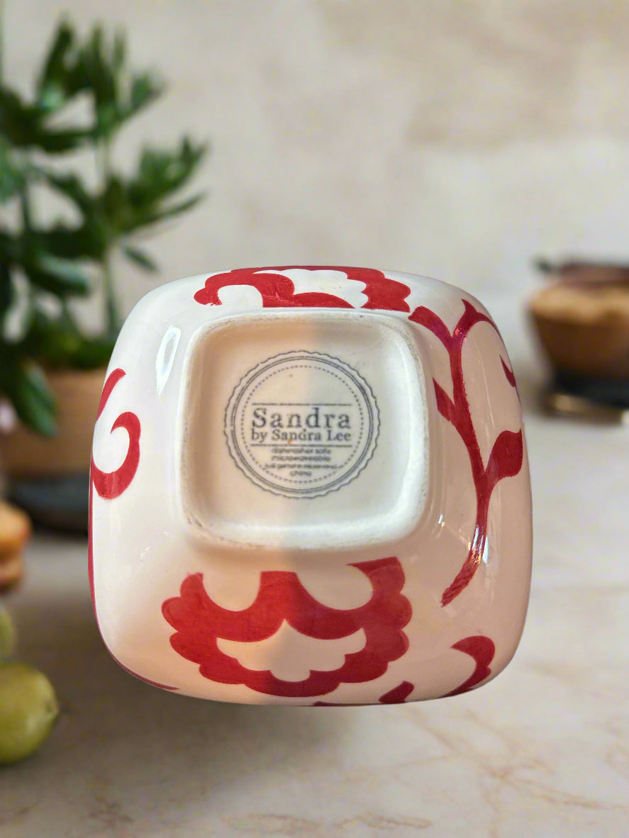 Ceramic Decorative Bowl Sandra by Sandra Lee Red Design on White 5.5" Wide 3.25" Tall