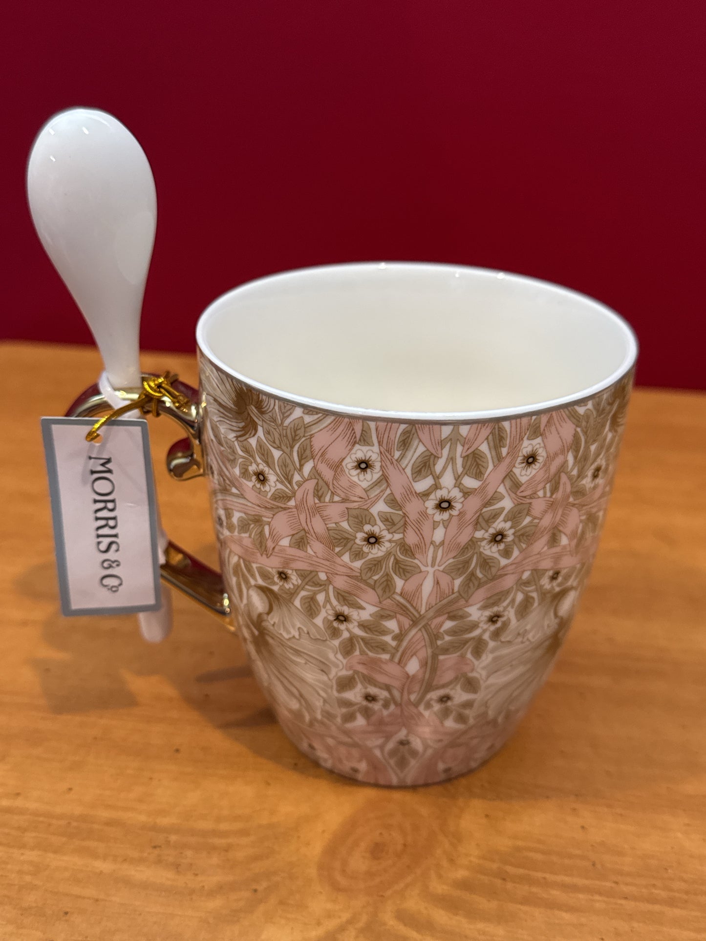 Morris & Co. Brown Floral Coffee Cup Mug w/ Spoon 4.75" Tall New