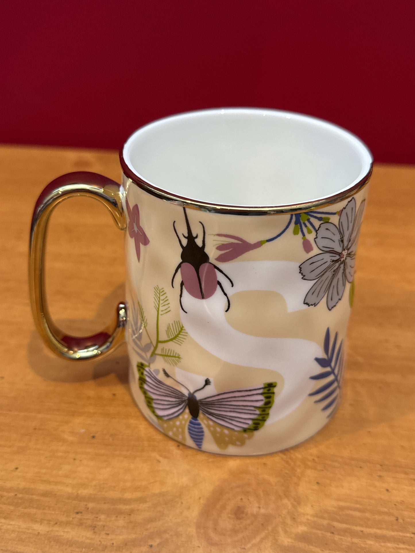 Sheffield Home Tan Butterfly Initial "S" Coffee Cup Mug 4 1/8" Tall New