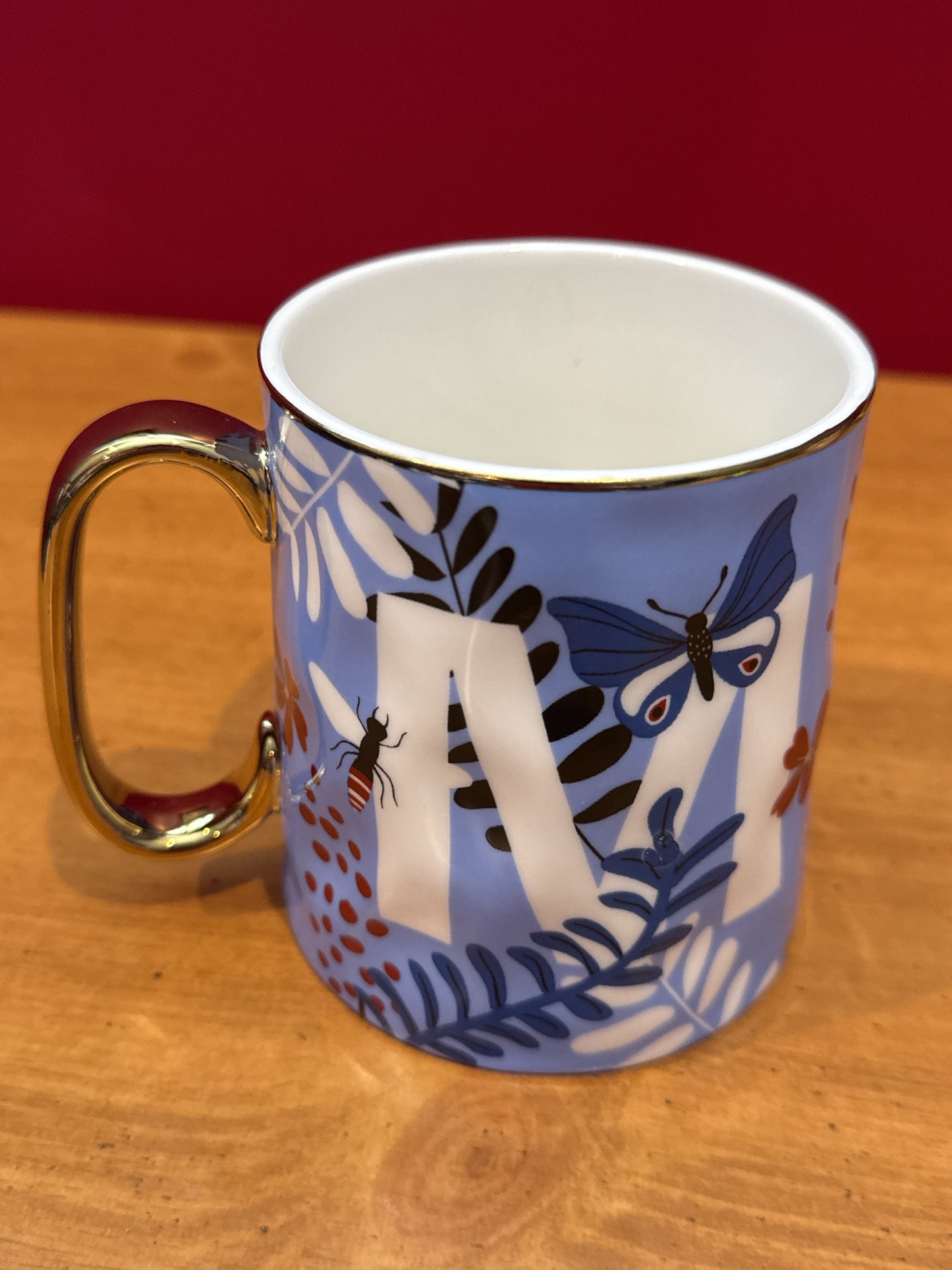 Sheffield Home Blue Butterfly Initial "M" Coffee Cup Mug 4 1/8" Tall New