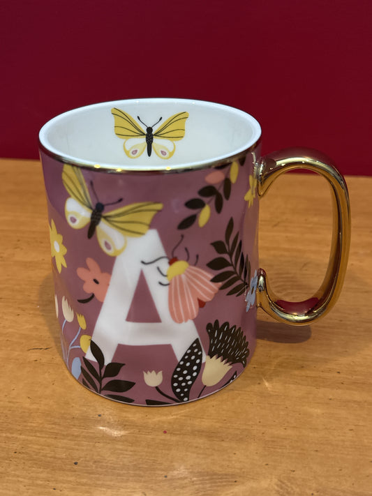 Sheffield Home Purple Butterfly Initial "A" Coffee Cup Mug 4 1/8" Tall New