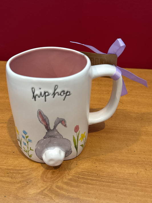 Rae Dunn Hip Hop Bunny 3D Tail Easter Coffee Cup Mug 4 7/8" Tall New