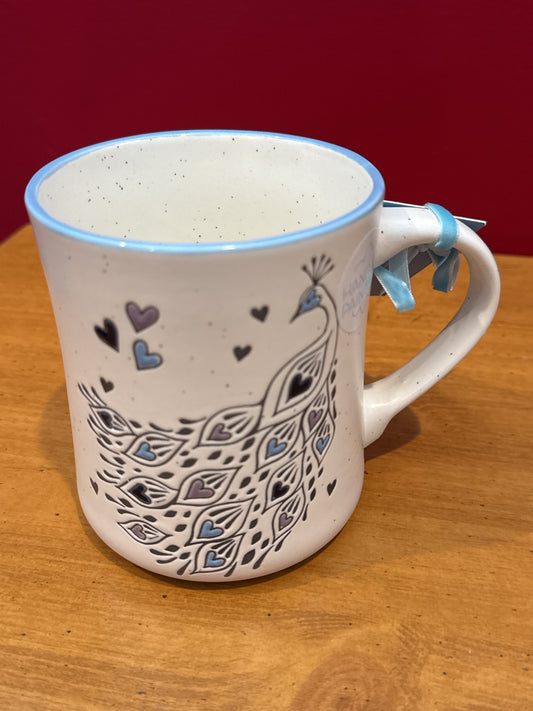 Petal & Pearl Blue Peacock Coffee Cup Mug 4.75" Tall