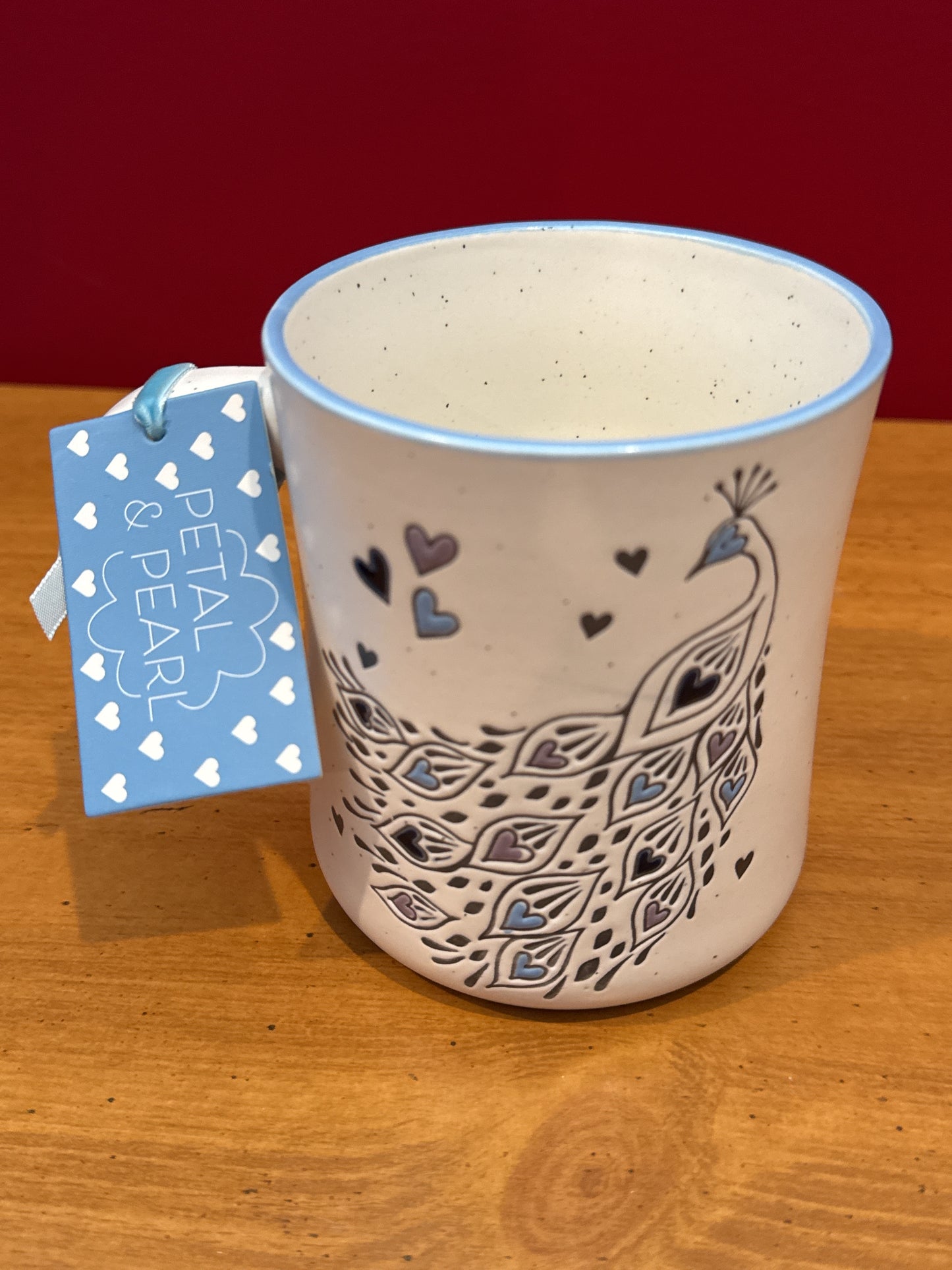 Petal & Pearl Blue Peacock Coffee Cup Mug 4.75" Tall