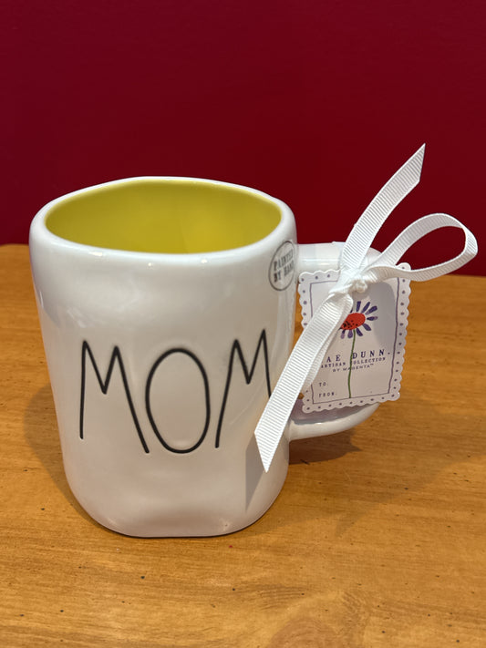 Rae Dunn "Mom" Yellow Interior Coffee Cup Mug 4 7/8" Tall New