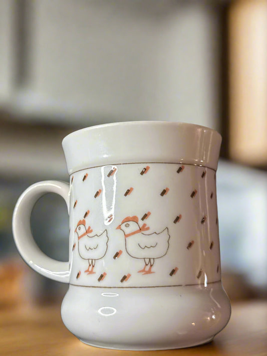 Vintage Chicken Coffee Cup Mug 3 7/8" Tall White With Chicken Inside Rim Unbranded