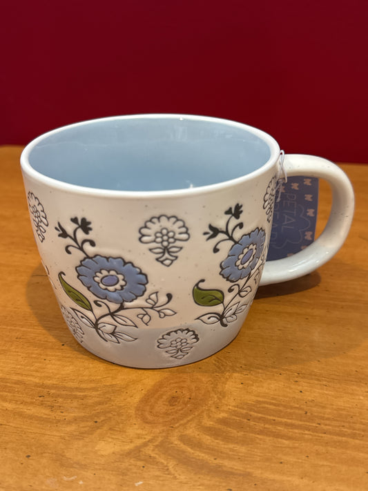 Petal & Pearl Blue Floral Blue Interior Coffee Cup Mug 3.5" Tall New