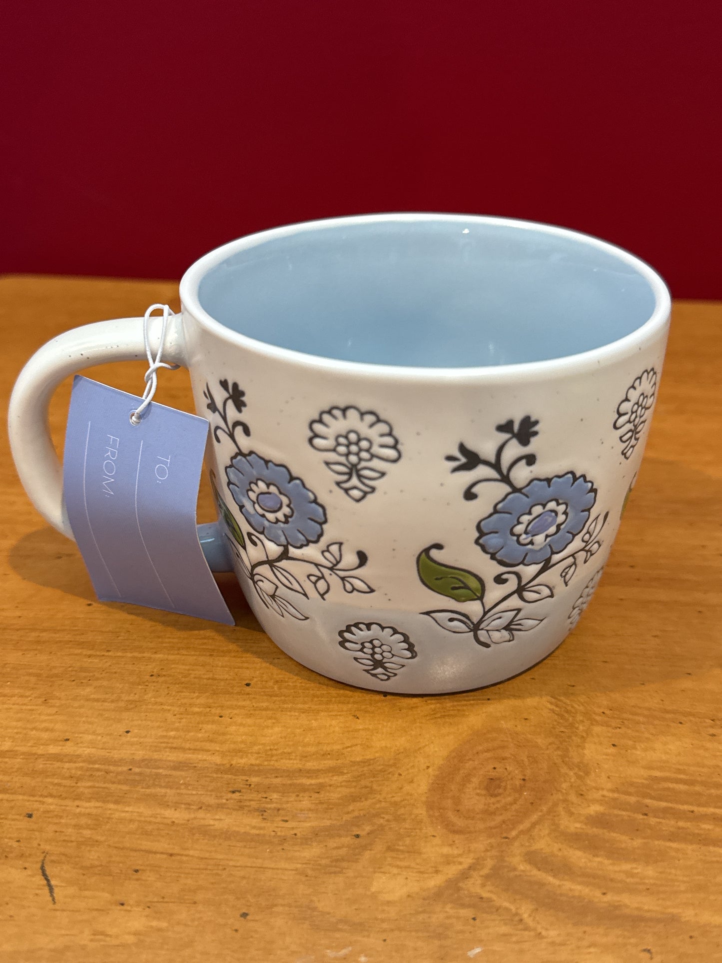 Petal & Pearl Blue Floral Blue Interior Coffee Cup Mug 3.5" Tall New