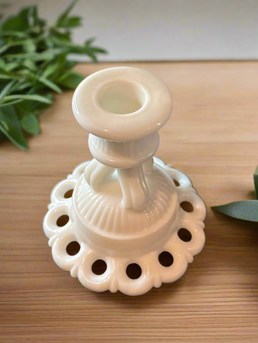 Pair of Westmoreland Vintage White Milk Glass Candlestick Holders Votive Dual Elegant 4.5"