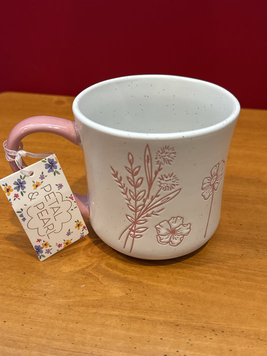 Petal & Pearl Pink Floral & Handle Coffee Cup Mug 4 1/8" Tall New