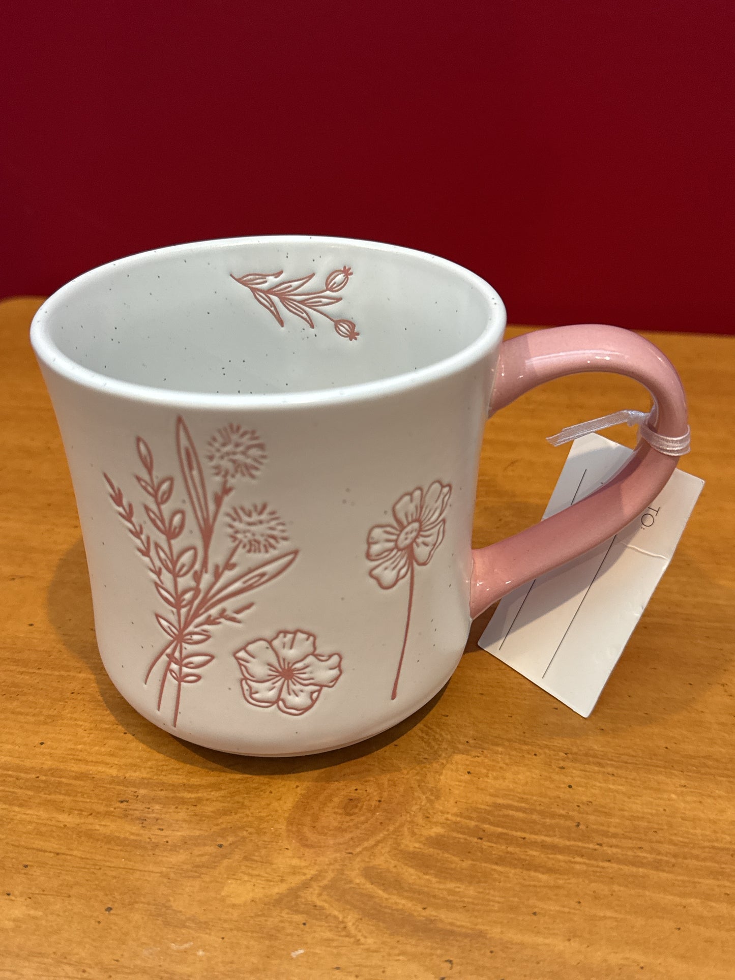 Petal & Pearl Pink Floral & Handle Coffee Cup Mug 4 1/8" Tall New