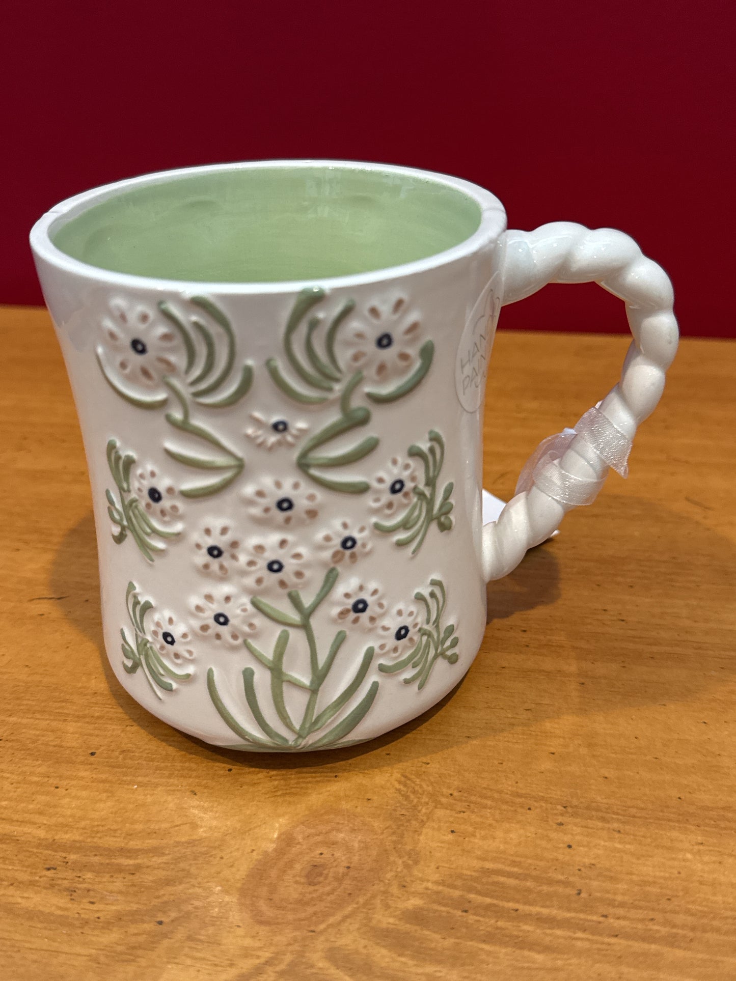 Petal & Pearl Green Floral Green Interior Gorgeous Coffee Cup Mug 4 5/8" Tall New