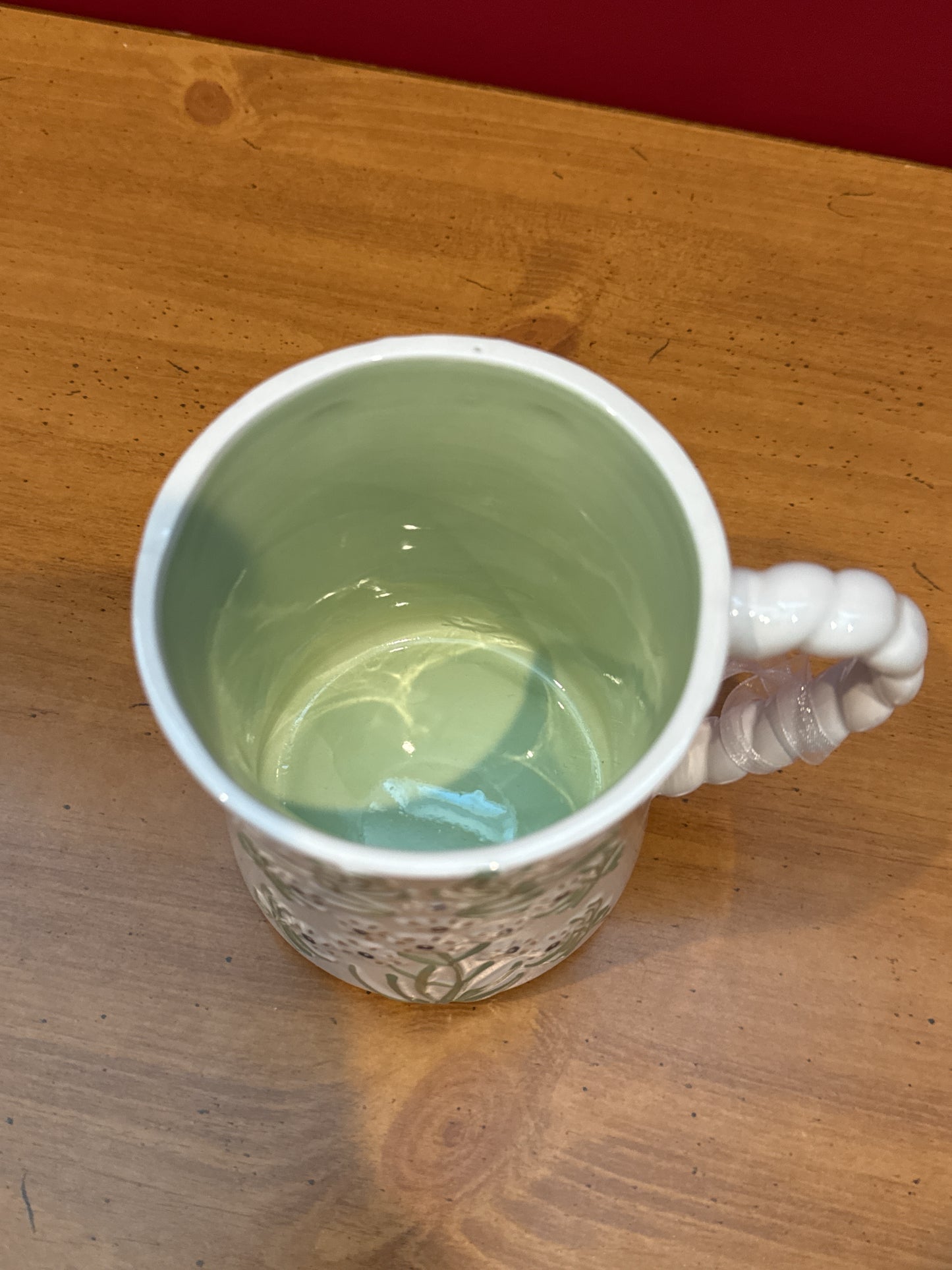 Petal & Pearl Green Floral Green Interior Gorgeous Coffee Cup Mug 4 5/8" Tall New