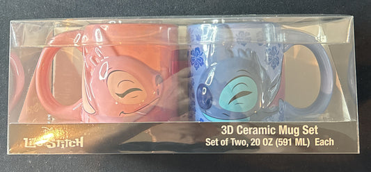Lilo & Stitch Disney 3D Ceramic Mug Set, Set of 2 20oz Coffee Cup Mug Set Pink & Blue