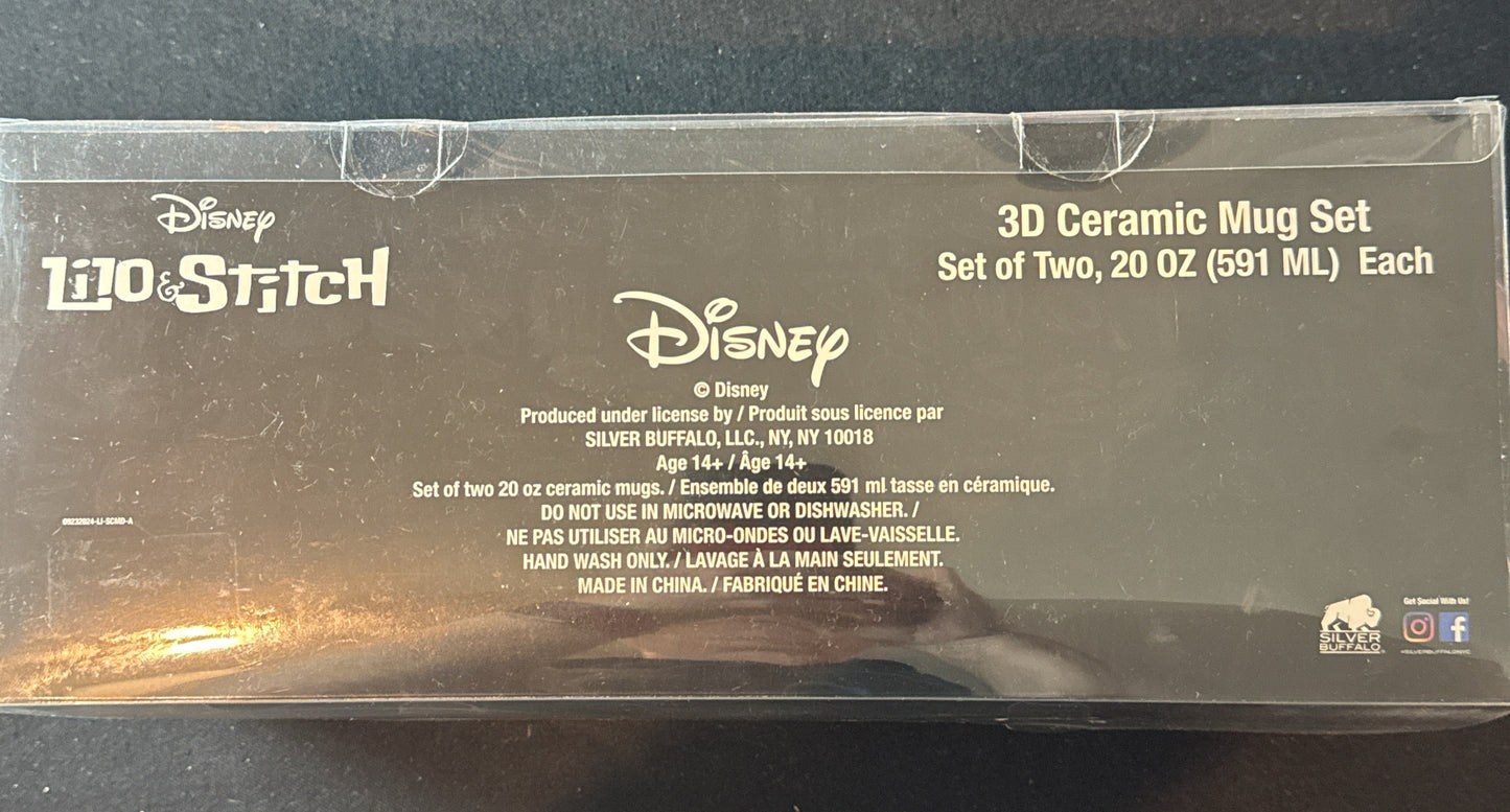 Lilo & Stitch Disney 3D Ceramic Mug Set, Set of 2 20oz Coffee Cup Mug Set Pink & Blue