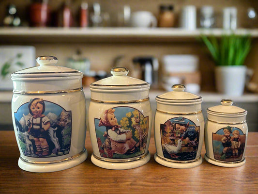 1991 Hummel Danbury Mint Full Porcelain Cookie Jar Canister Set of 4 Germany Seal Rings