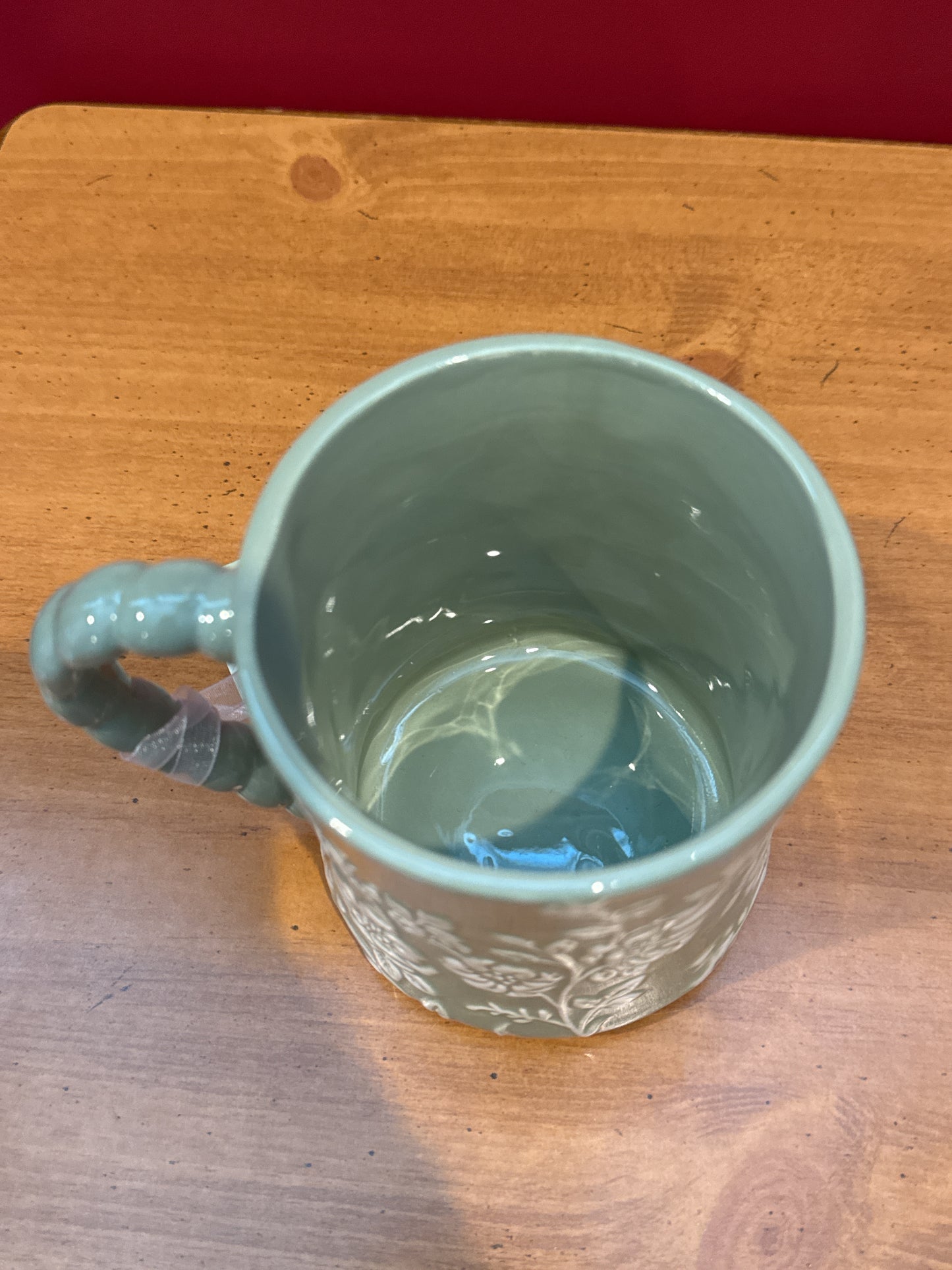 Petal & Pearl Green Floral Coffee Cup Mug 4.5" Tall New