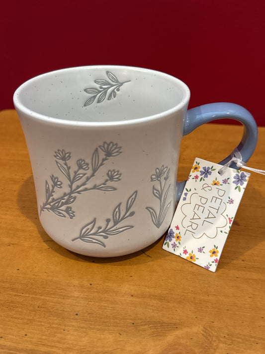 Petal & Pearl Blue Floral Coffee Cup Mug 4 1/8" Tall New
