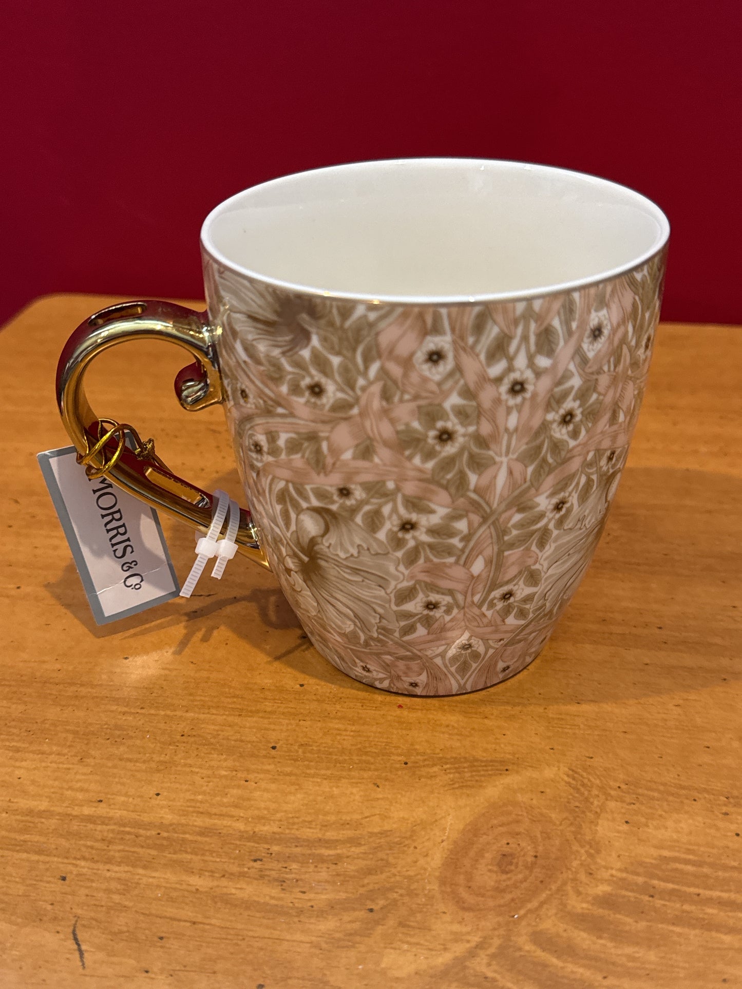 Morris & Co. Brown Floral Gold Handle Coffee Cup Mug 4.75" Tall New