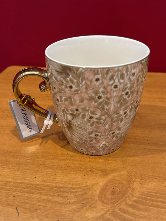 Morris & Co. Brown Floral Gold Handle Coffee Cup Mug 4.75" Tall New