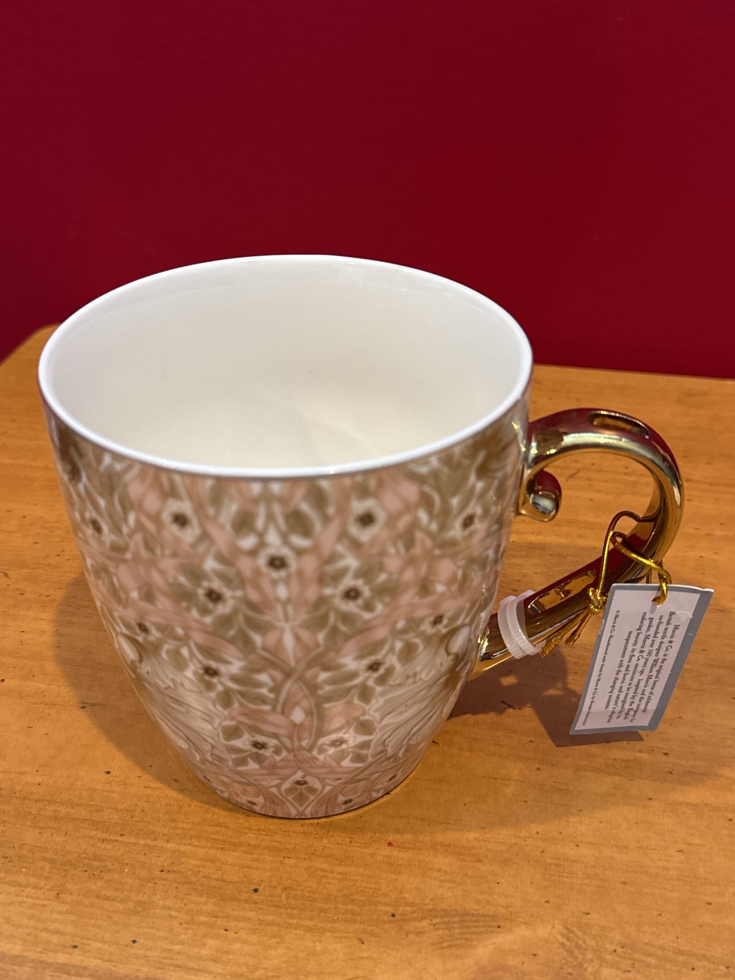 Morris & Co. Brown Floral Gold Handle Coffee Cup Mug 4.75" Tall New