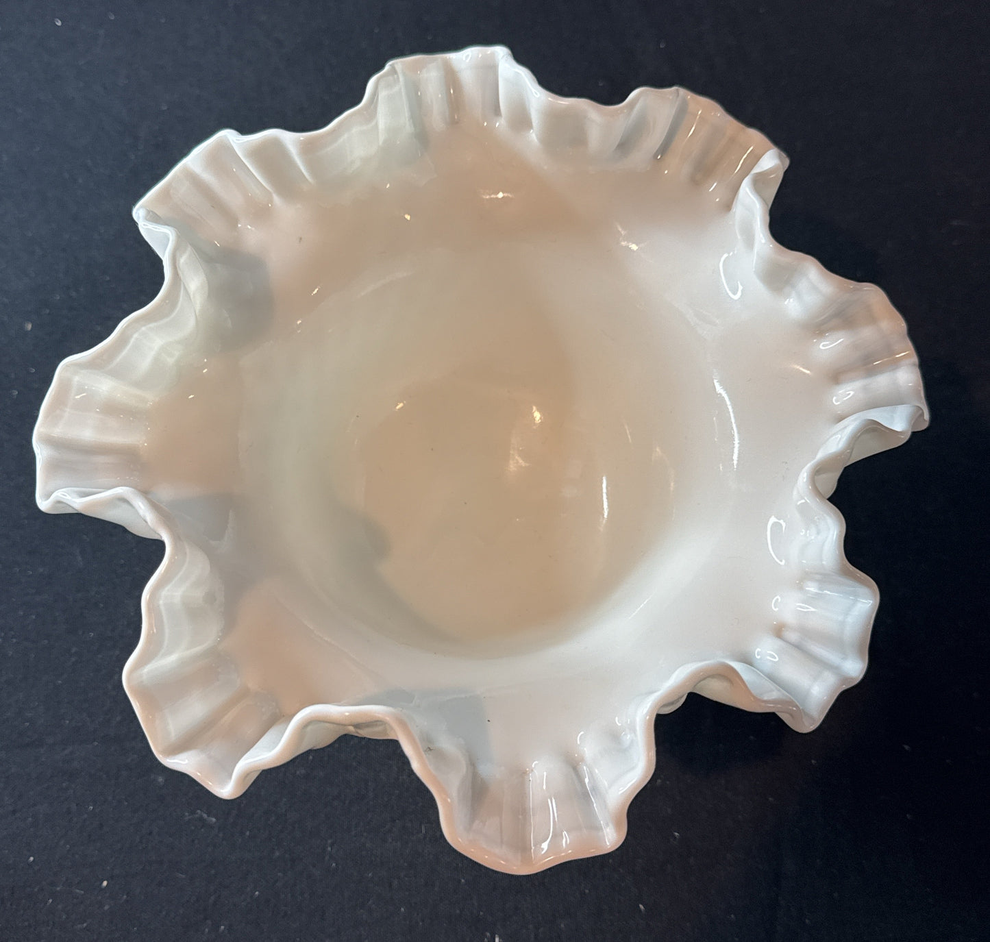 Fenton Hobnail White Milk Glass Ruffled Pedestal Bowl/Fruit Dish 6.5" Tall 9" Wide