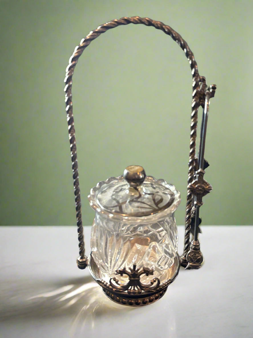 James W. Tufts of Boston Vaseline Glass Jar Quadruple Plate Uranium Glass 9.5" Tall MINT