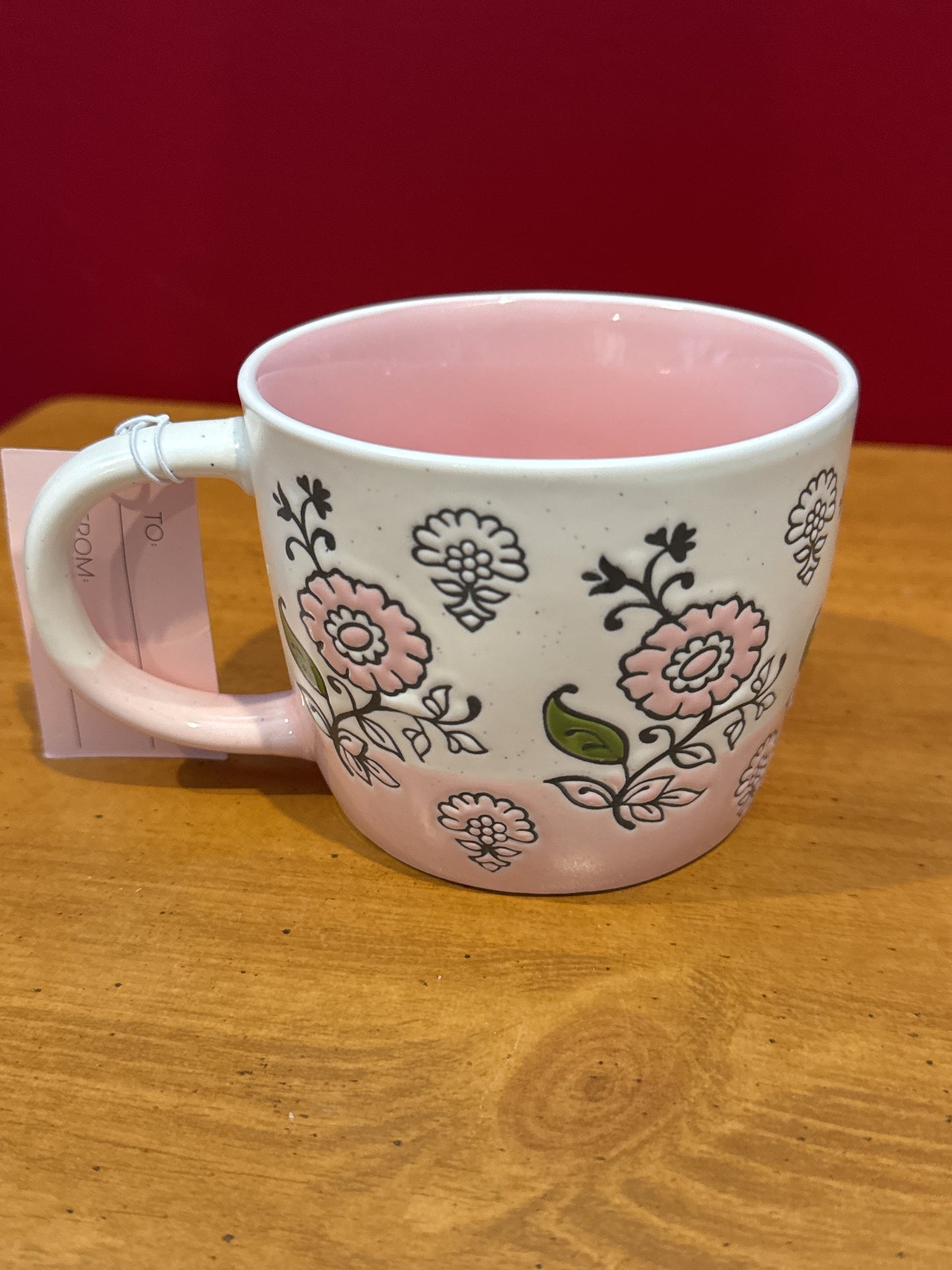 Petal & Pearl Pink Floral Pink Interior Coffee Cup Mug 3.5" Tall New