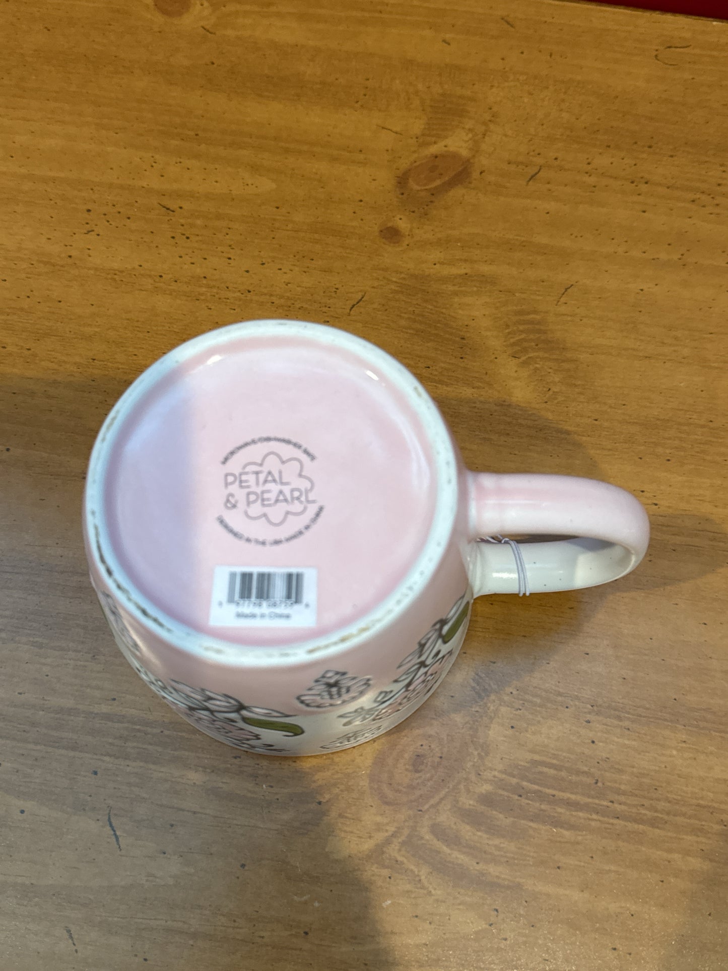 Petal & Pearl Pink Floral Pink Interior Coffee Cup Mug 3.5" Tall New