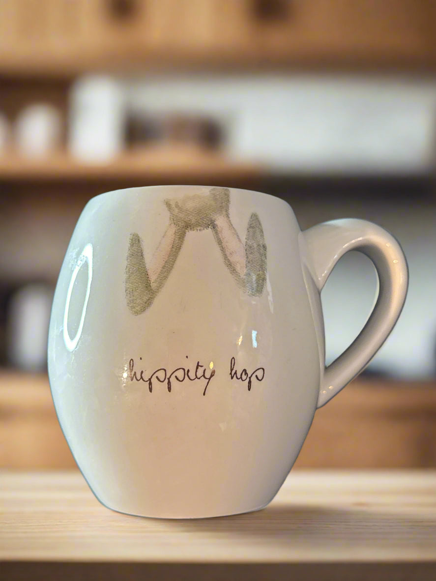 Rae Dunn Hippity Hop Coffee Mug Cup Magenta Easter Bunny Ears Pink Interior Rare New