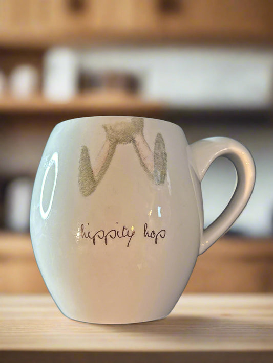 Rae Dunn Hippity Hop Coffee Mug Cup Magenta Easter Bunny Ears Pink Interior Rare New