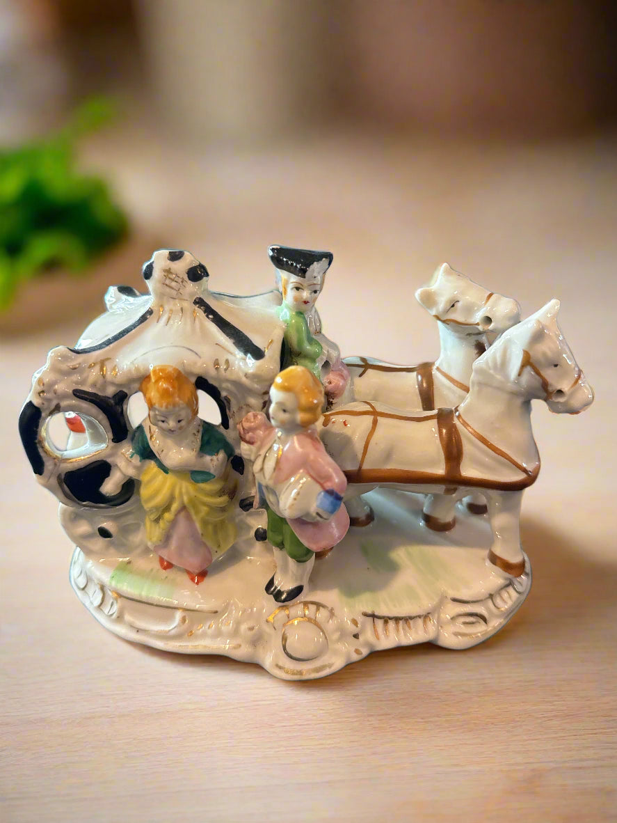 Vintage Fairyland China Horses and Carriage Figurine Made in Japan 6" Long 4.25" Tall