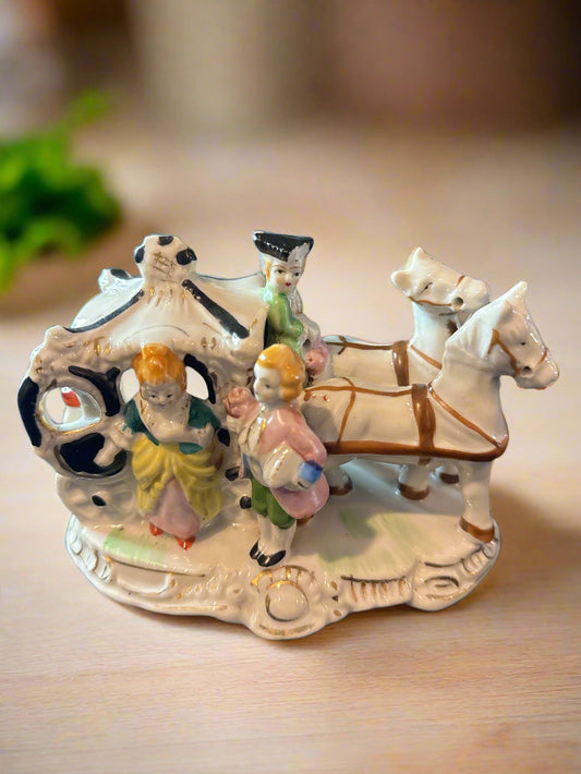 Vintage Fairyland China Horses and Carriage Figurine Made in Japan 6" Long 4.25" Tall