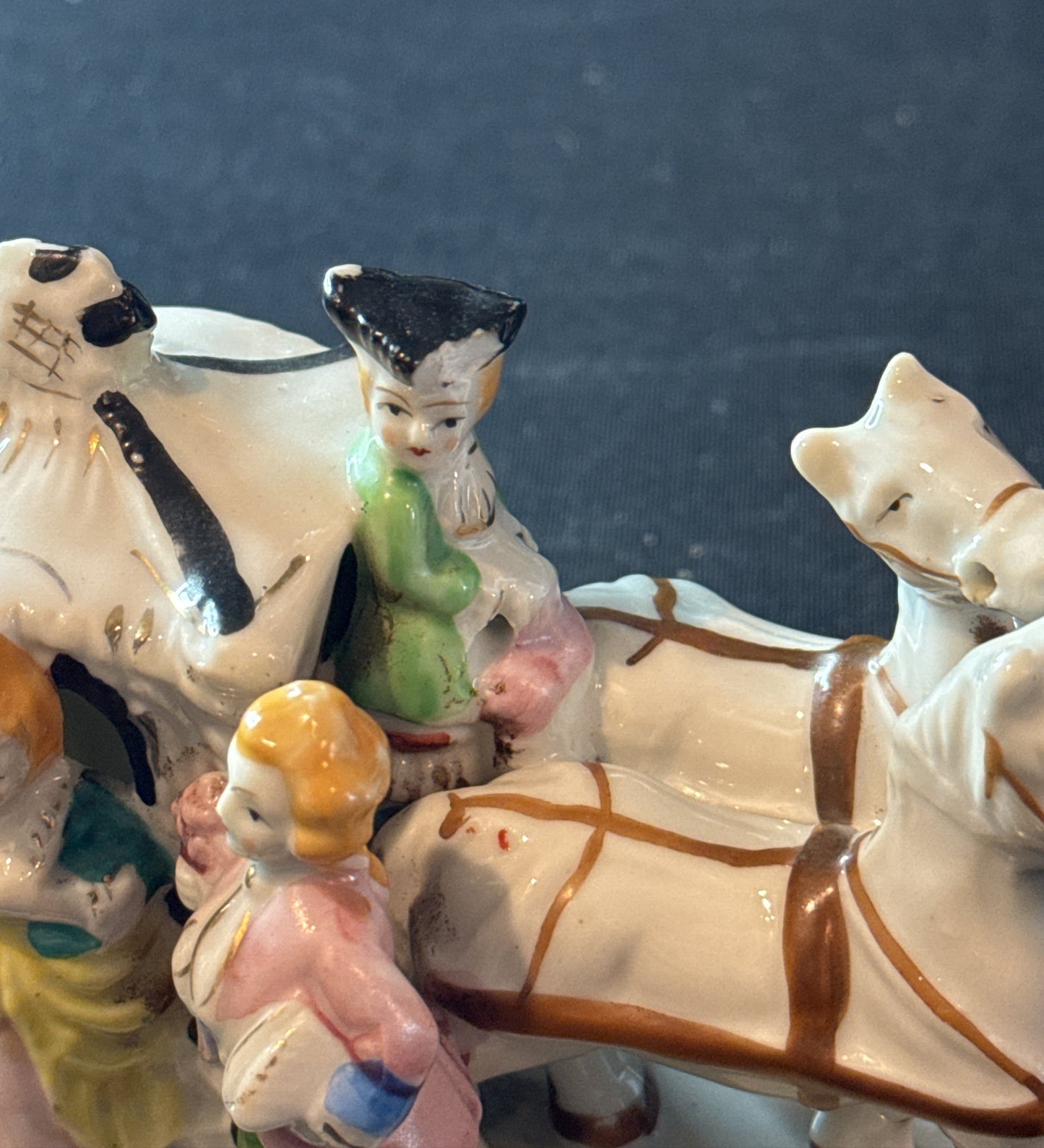 Vintage Fairyland China Horses and Carriage Figurine Made in Japan 6" Long 4.25" Tall