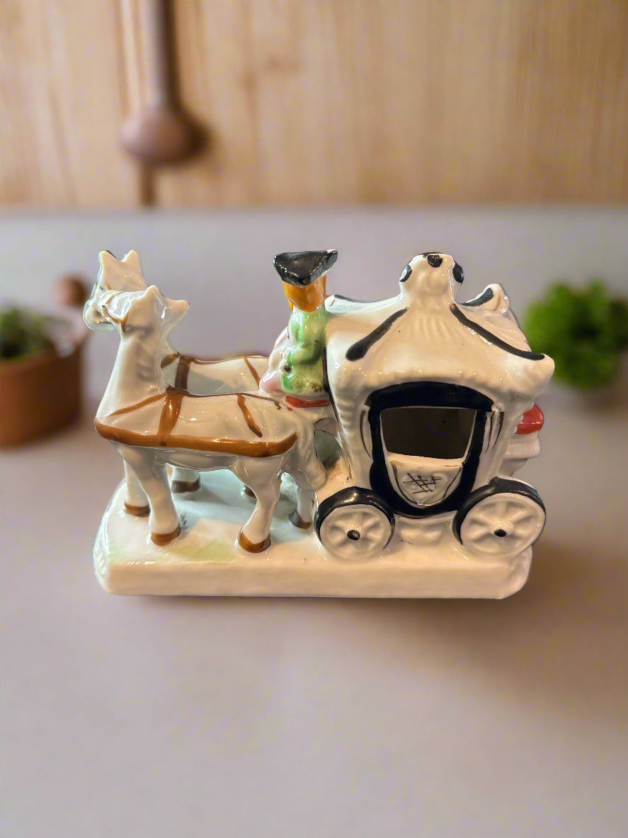 Vintage Fairyland China Horses and Carriage Figurine Made in Japan 6" Long 4.25" Tall