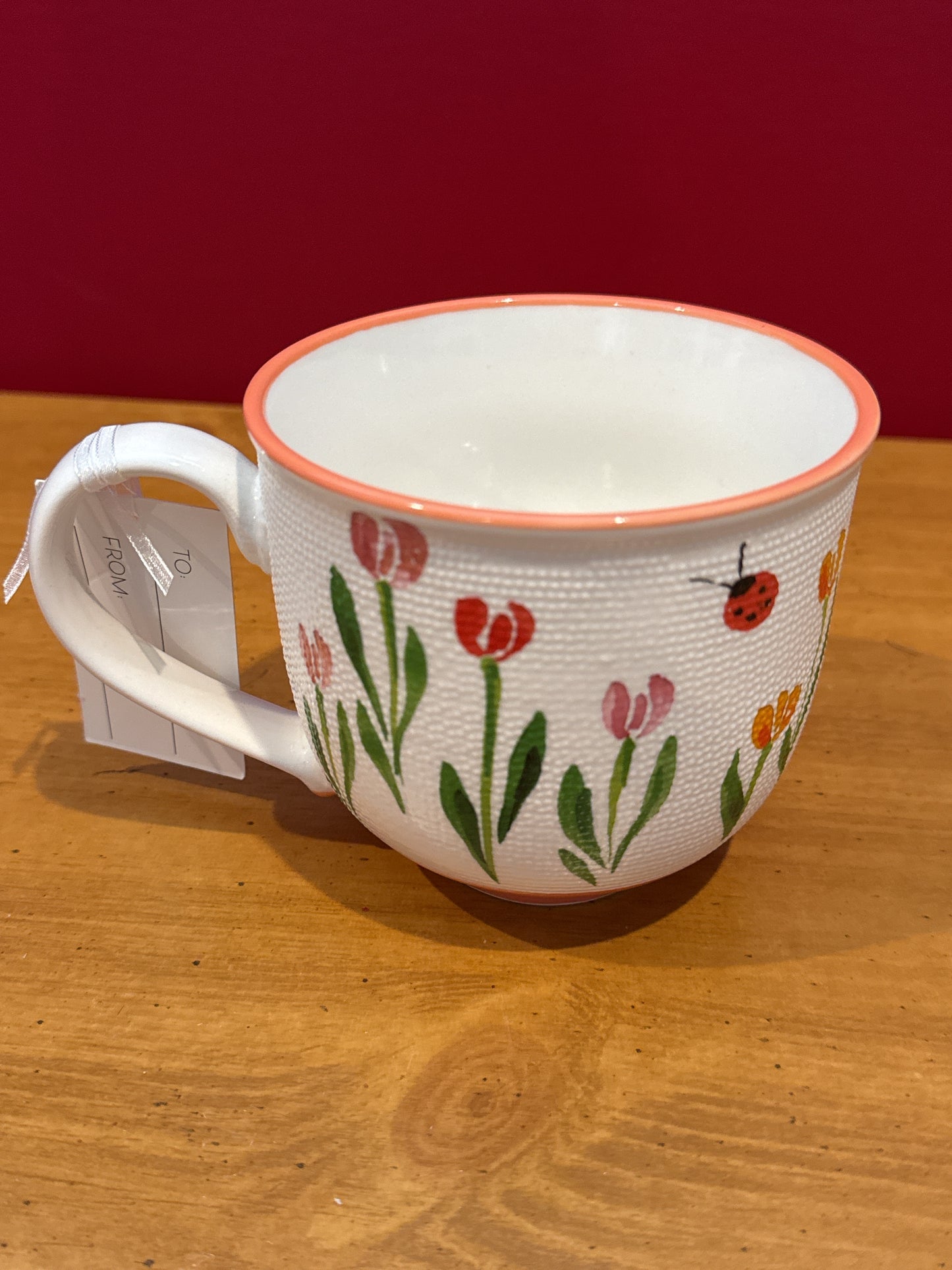 Petal & Pearl Orange Textured Floral Coffee Cup Mug 4" Tall New