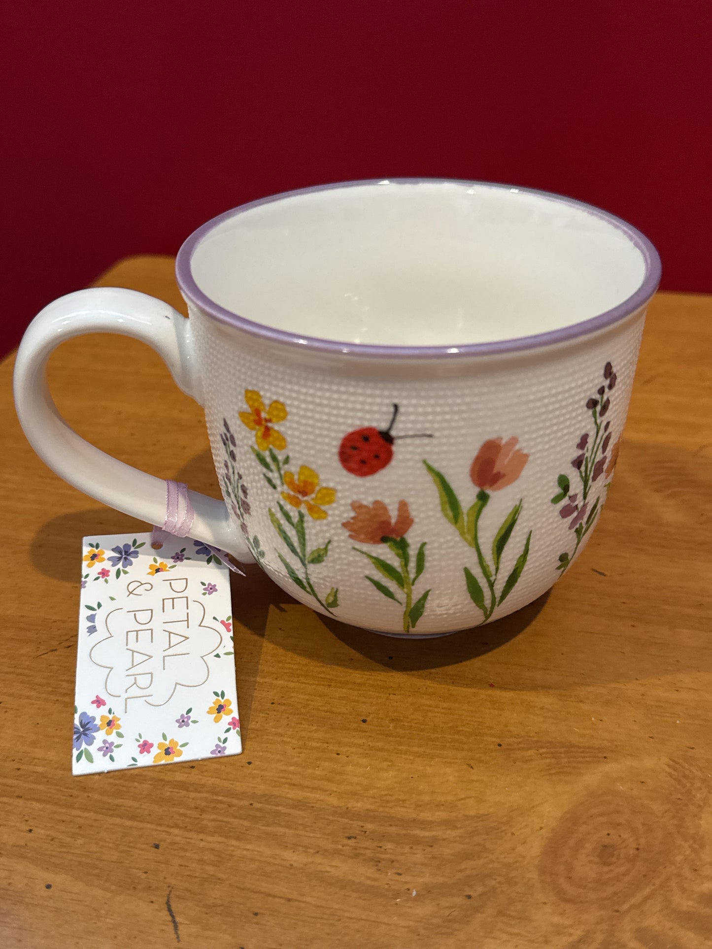 Petal & Pearl Purple Textured Floral Coffee Cup Mug 4" Tall New