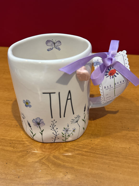 Rae Dunn "TIA" Floral Coffee Cup Mug 4 7/8" Tall New with Tags