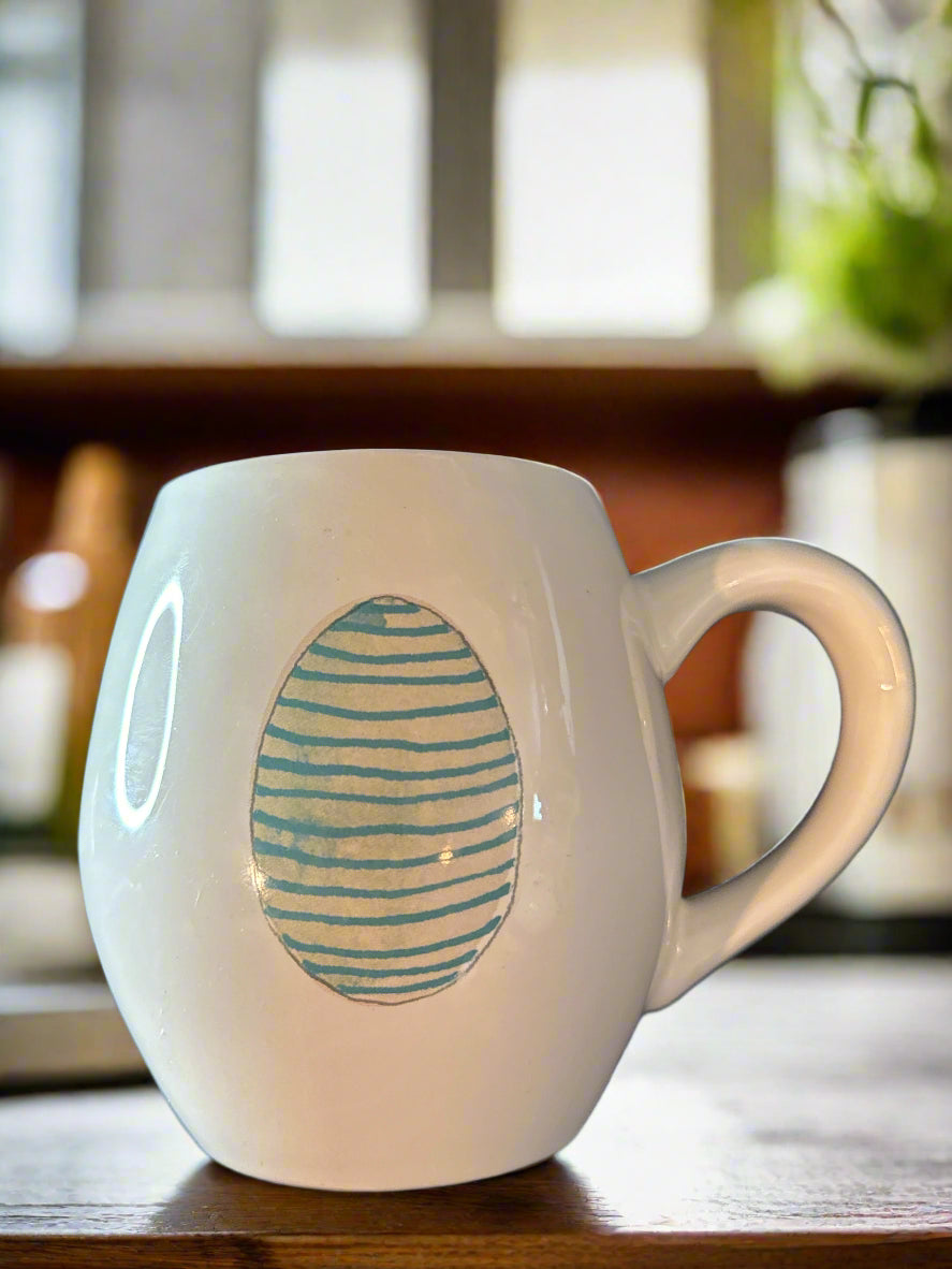 Rae Dunn Artisan Collection by Magenta "Happy Easter" Egg Green Coffee Cup Mug 4.5" Tall