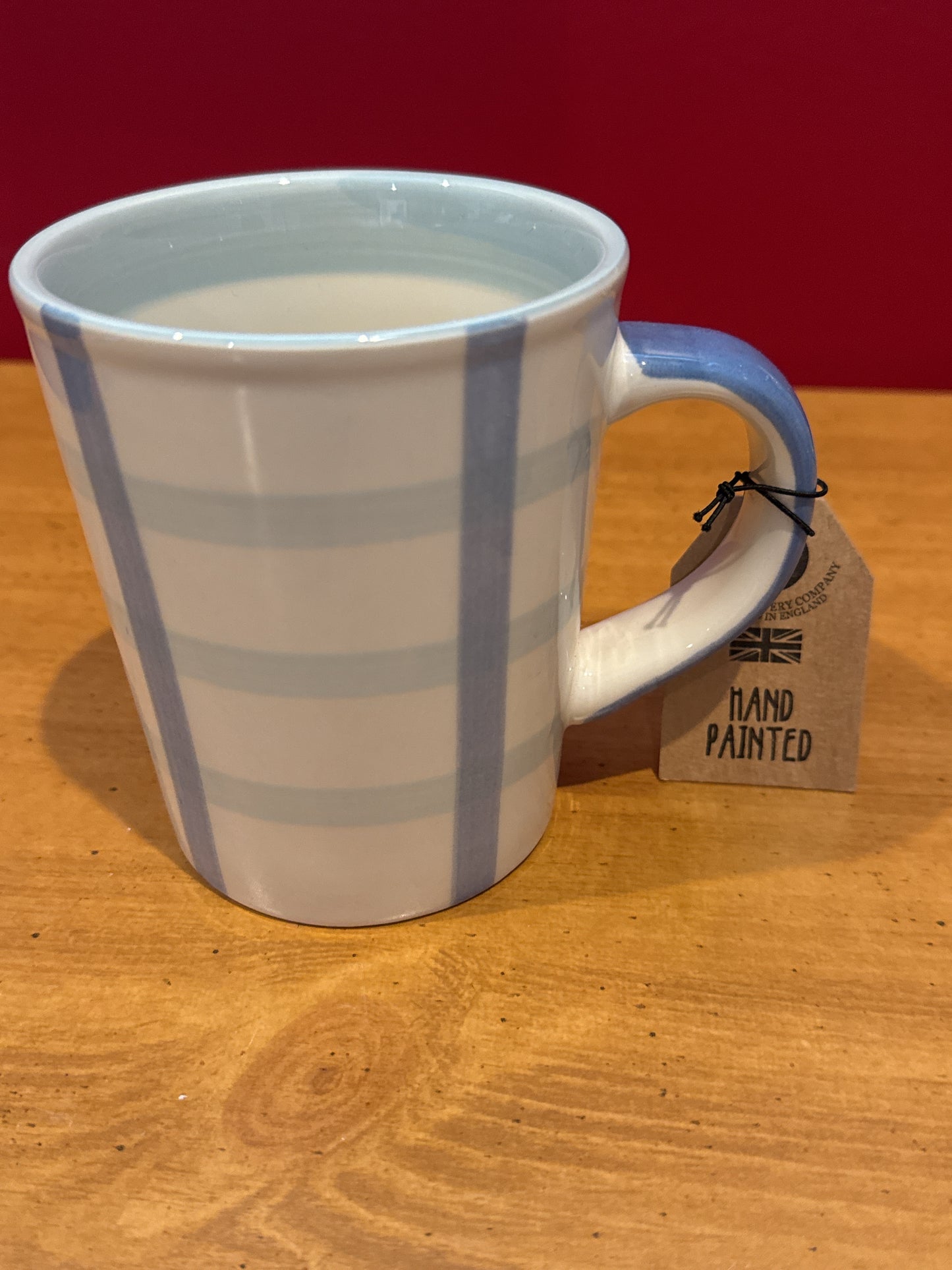 The Old Pottery Blue & White Plaid Ceramic Coffee Mug Cup 4.5" Tall New with Tags