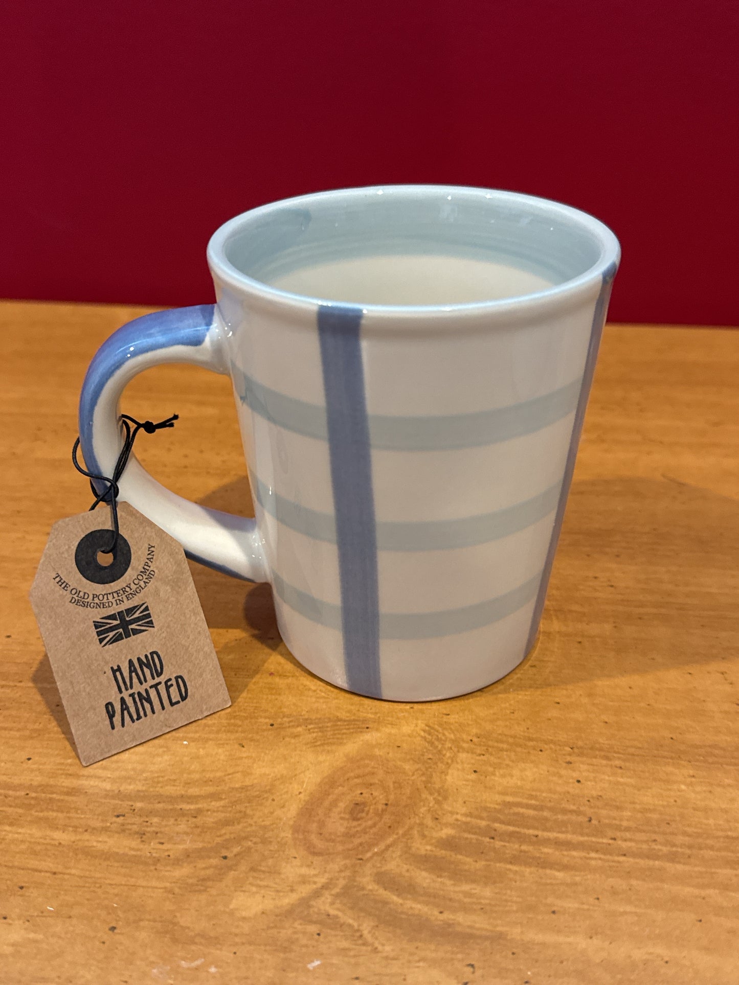 The Old Pottery Blue & White Plaid Ceramic Coffee Mug Cup 4.5" Tall New with Tags