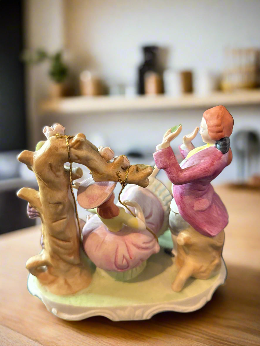 Capodimonte Vintage Ceramic Figurine Boy Girl Victorian Swing Made in Korea 6" Wide