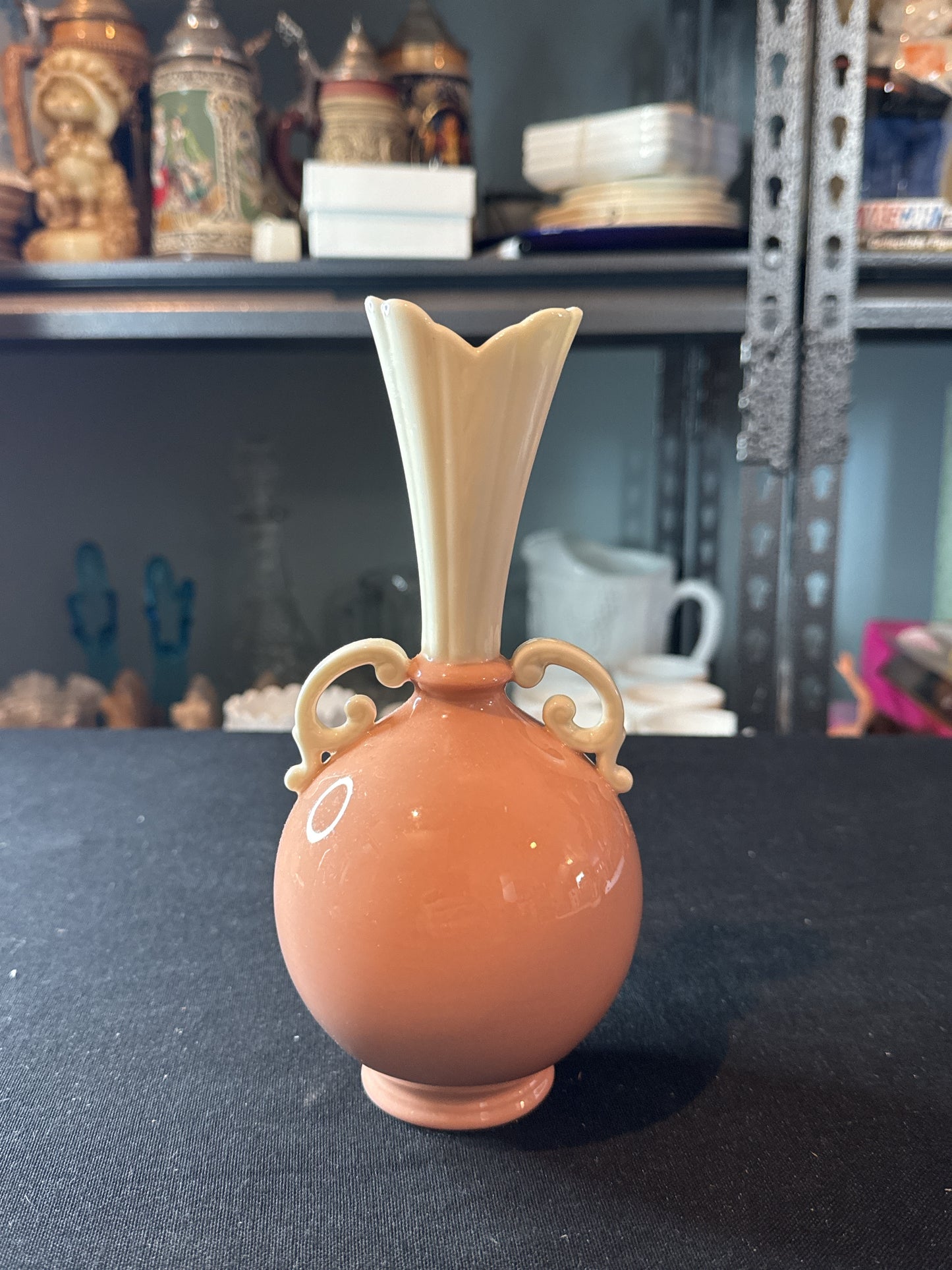 Lenox Classic Coral Double Handle Bulbous Bud Vase 8" Tall Pink Ivory
