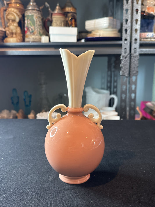 Lenox Classic Coral Double Handle Bulbous Bud Vase 8" Tall Pink Ivory
