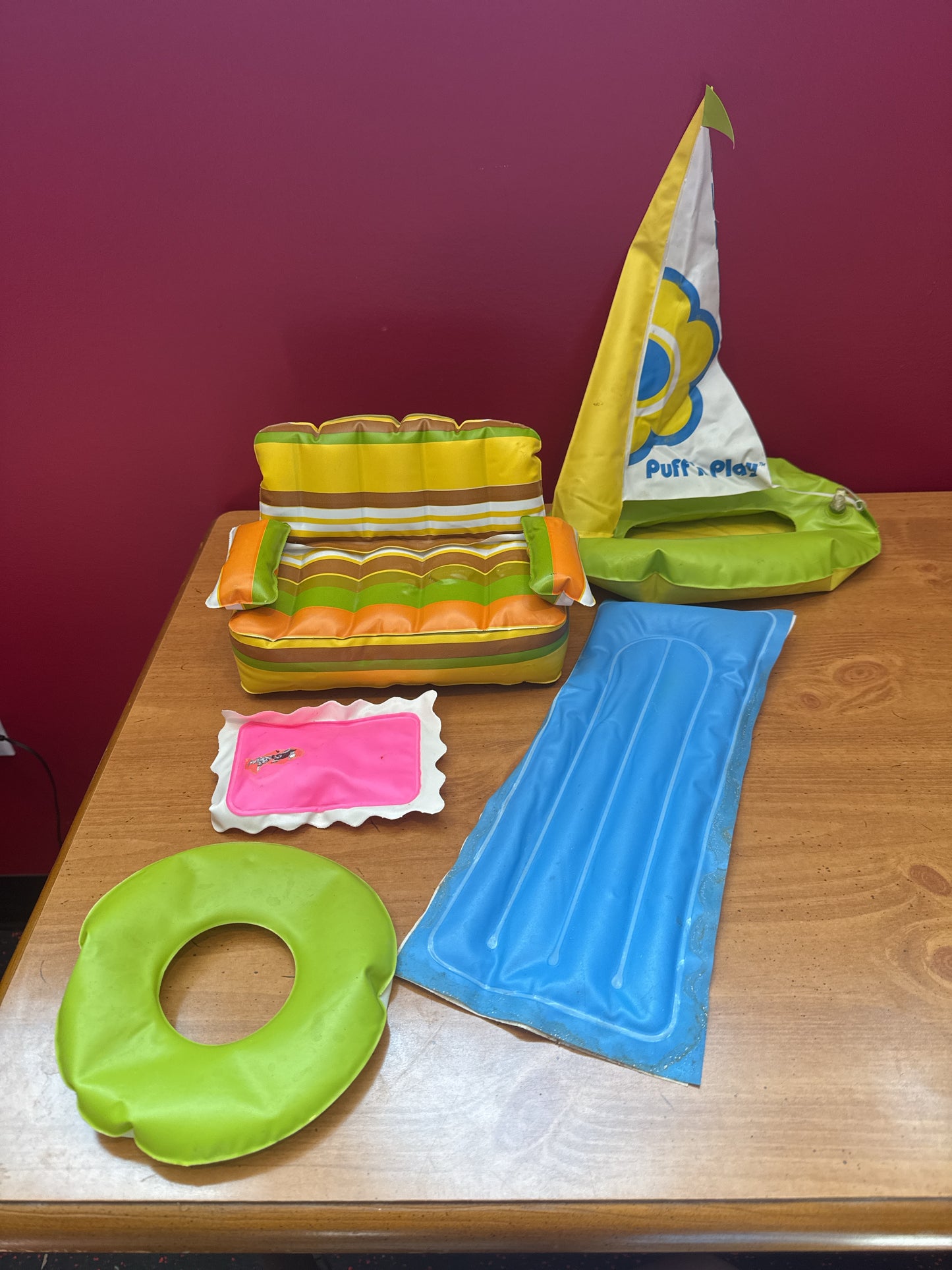 Barbie Vintage Blowup Puff & Play Furniture & Sailboat 5 Pieces